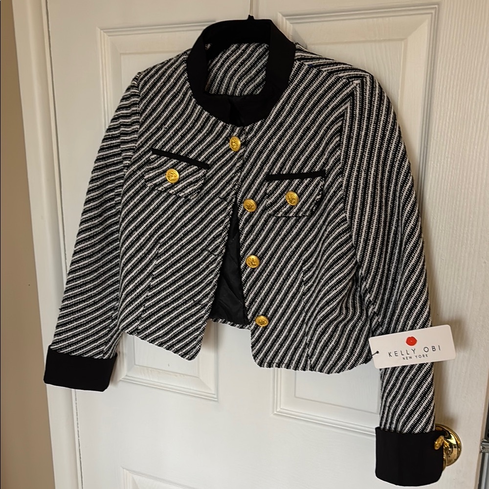 Black and White Striped Blazer with Cropped Design